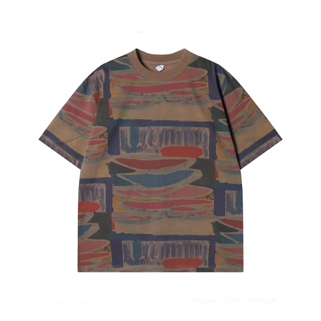 曼库帕娅夏季美式复古涂鸦短袖t恤男女宽松高街休闲潮牌上衣圆领