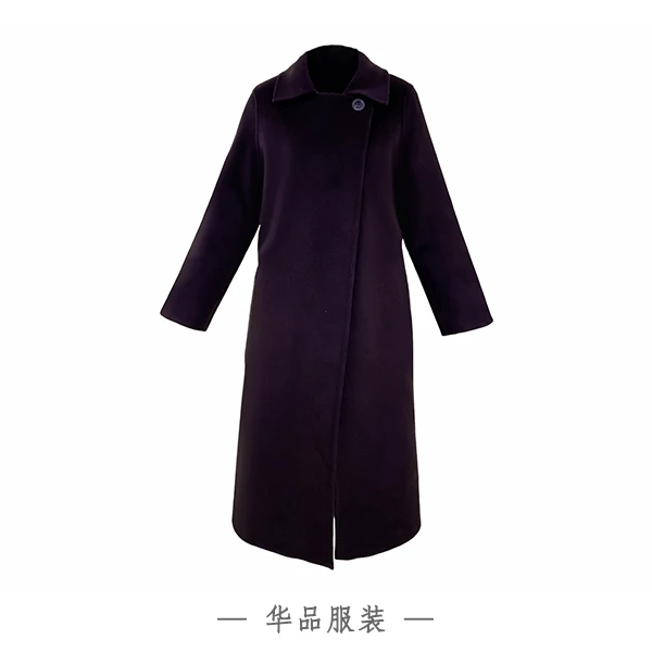 羊毛长款一粒扣翻领毛呢外套百搭紫檀色大衣女装毛呢保暖