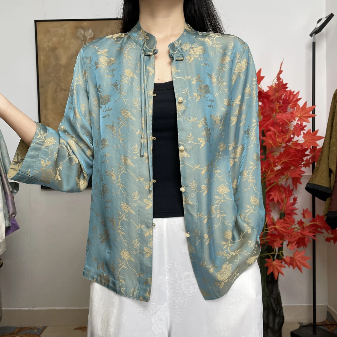 8-351 《天空蓝》中式国风妈妈装时尚《双面双穿》外套