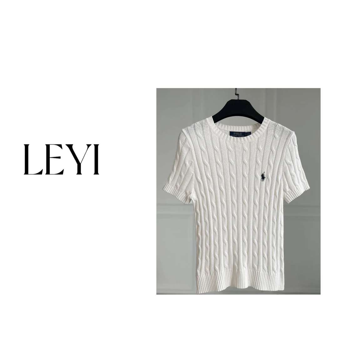 LEYI “老钱风”刺绣小马标经典款复古绞花短袖圆领针织衫-23227