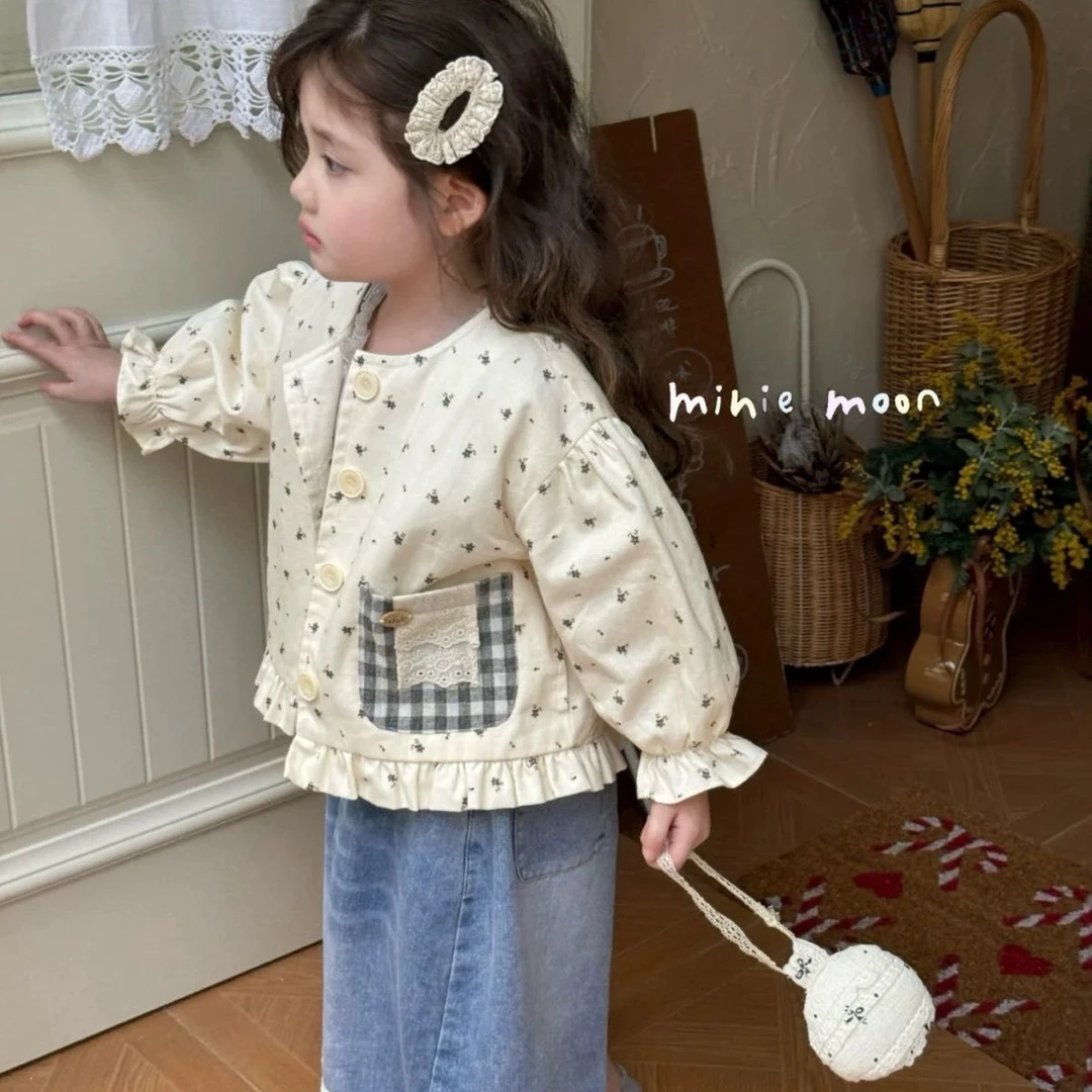 洋气童装2025春季新款女童小童韩版棉质甜美碎花格子口袋洋气外套