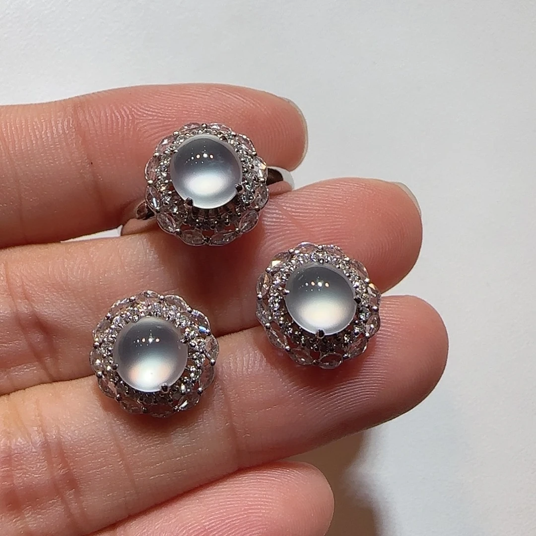 翡翠18K金镶嵌戒指戒指耳钉套装