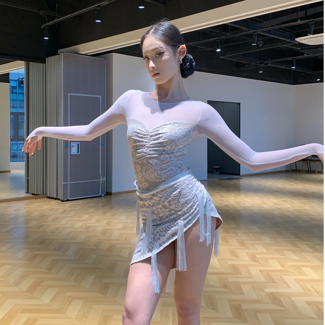 巅峰2025款白色蕾丝套装拉丁舞服国标舞摩登舞服258815/258804
