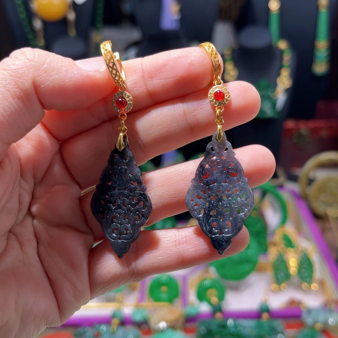 【闪购商品】翡翠耳饰未镶嵌 乌鸡