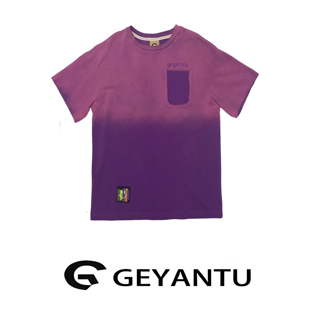 【GEYANTU】696夏新款2025渐变水洗做旧短袖t恤刺绣纯棉上衣情侣