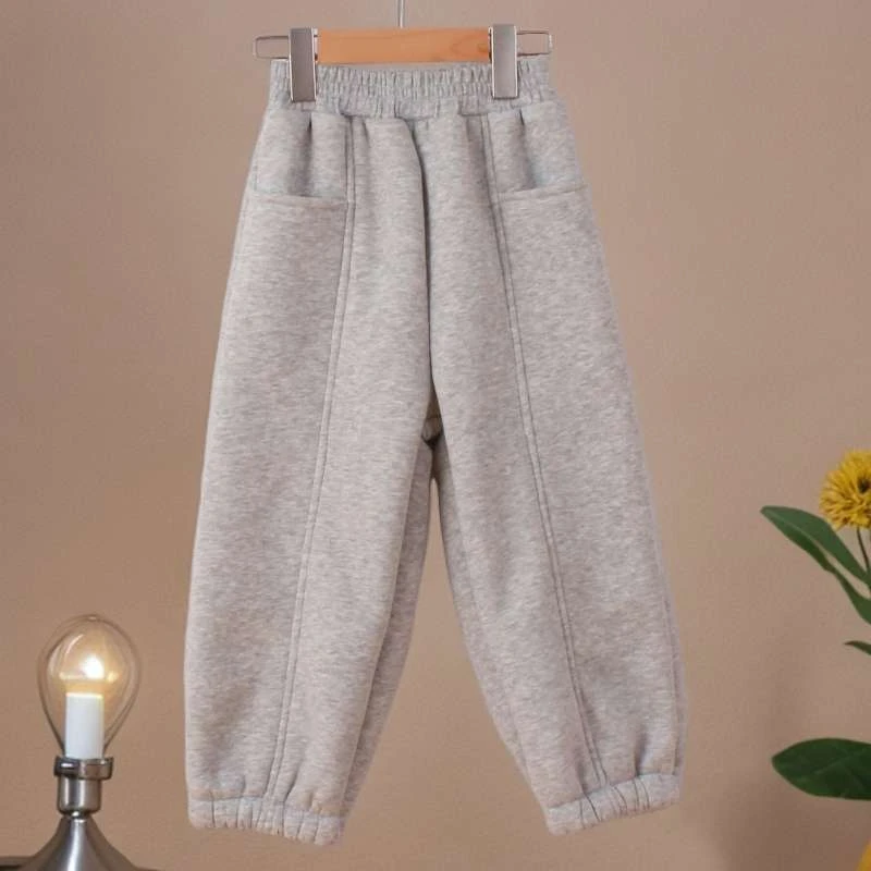 男女童加绒裤子冬季中大童束脚一体绒保暖运动加厚卫裤