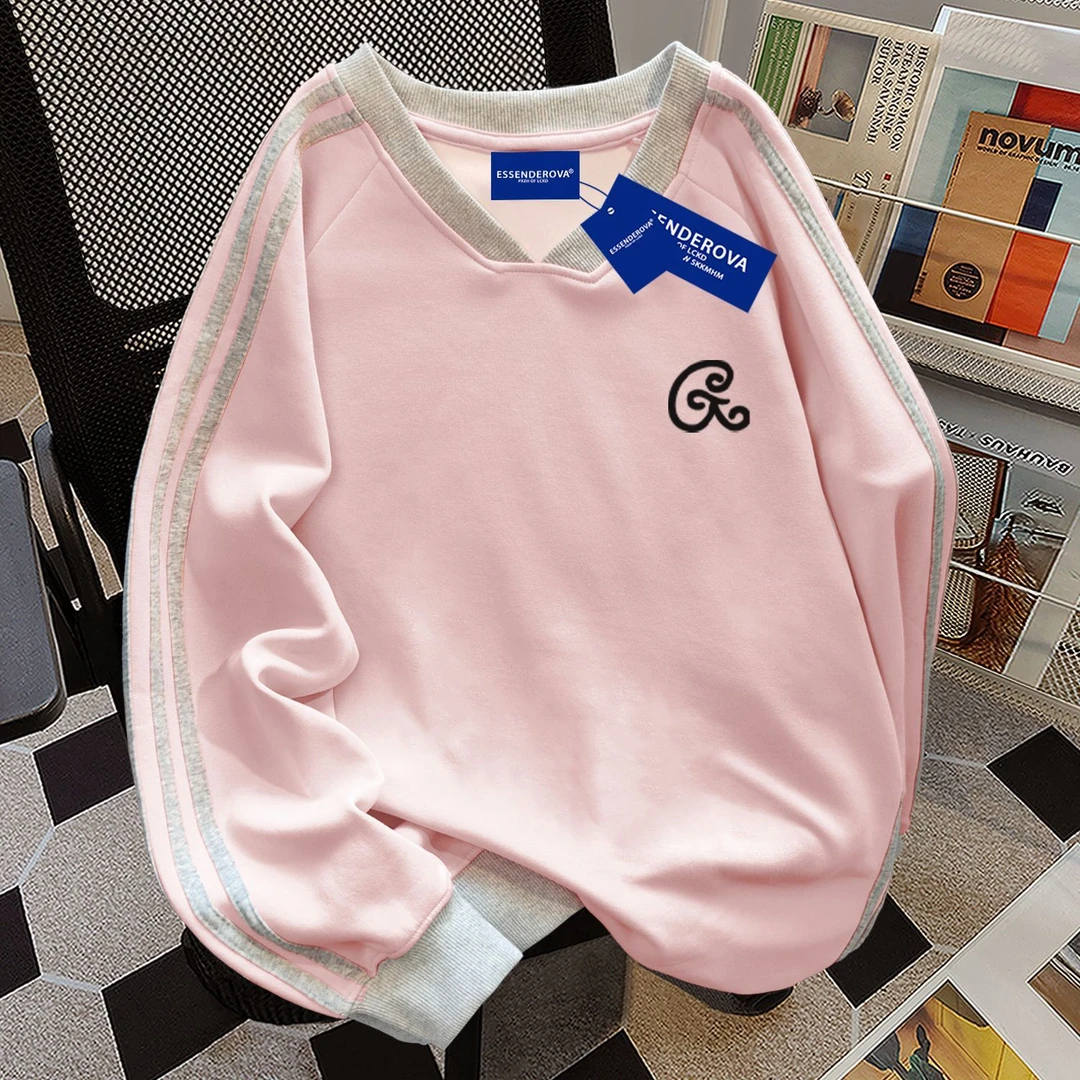 韩版小众个性街头拼接V领卫衣女秋冬季宽松显瘦加绒加厚百搭上衣