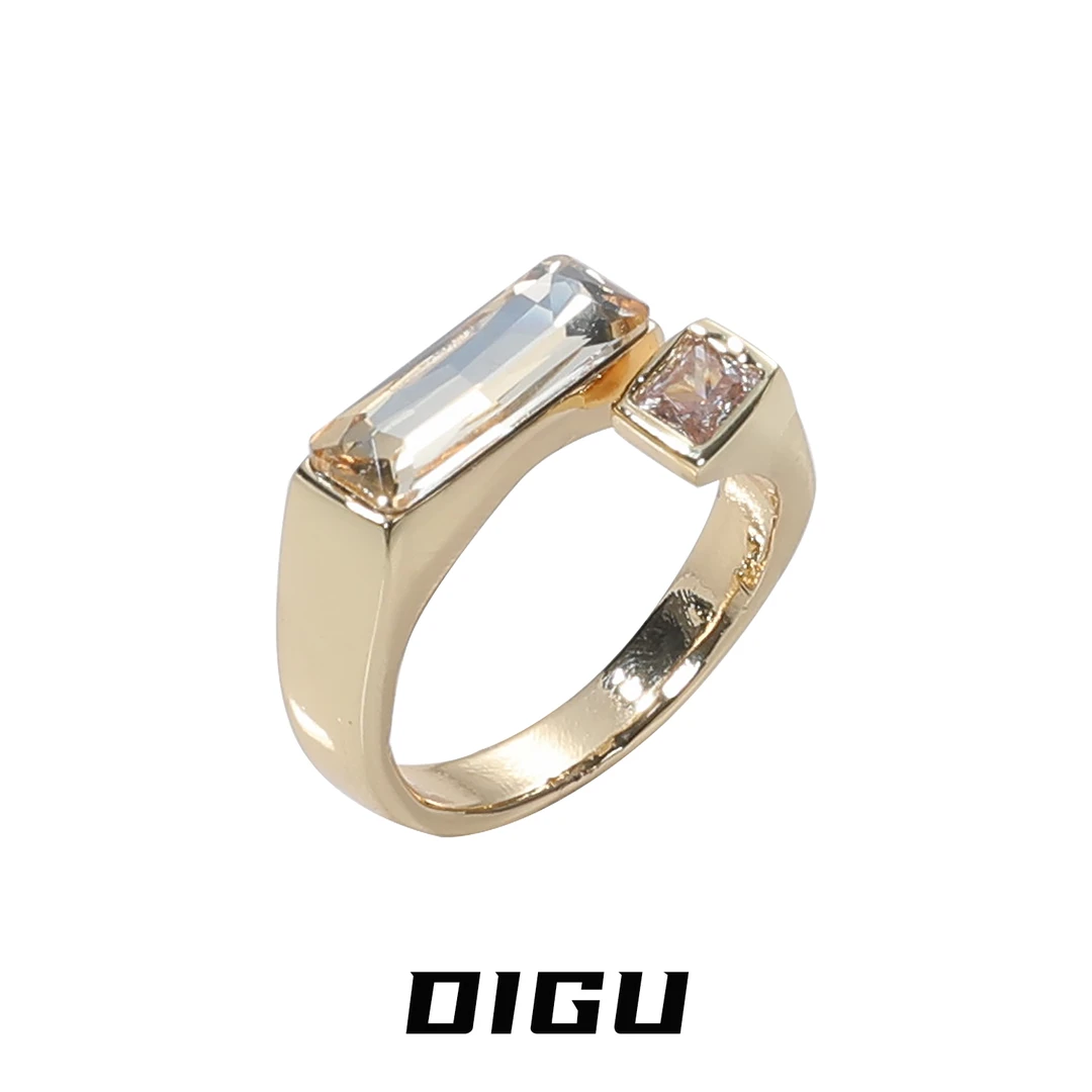 嘀咕家 铜合金合成锆石戒指 独特镶钻开口戒指气质食指指环手饰