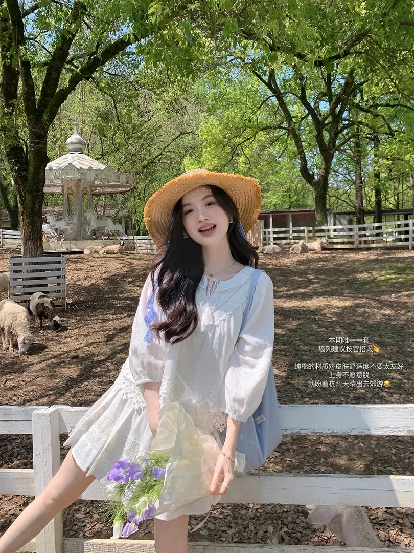 花栗鼠小姐 法式铃兰香 流苏小衫+A字百褶花边半裙女度假风套装裙