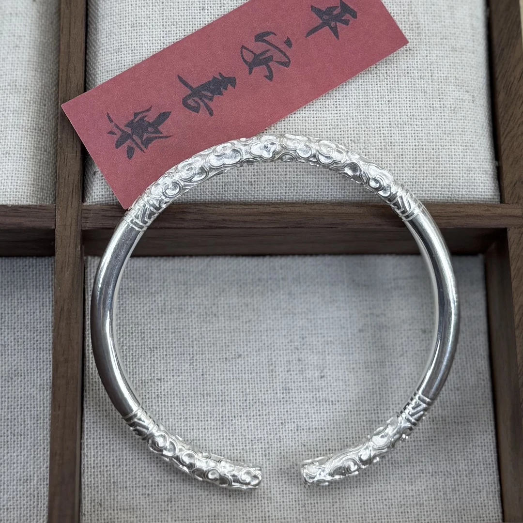 足银手镯 如意金箍棒实心开口银手镯时尚百搭