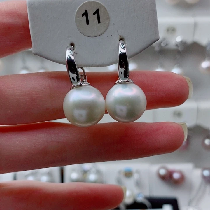 雪***飘淡水珍珠银S925镶嵌耳饰A