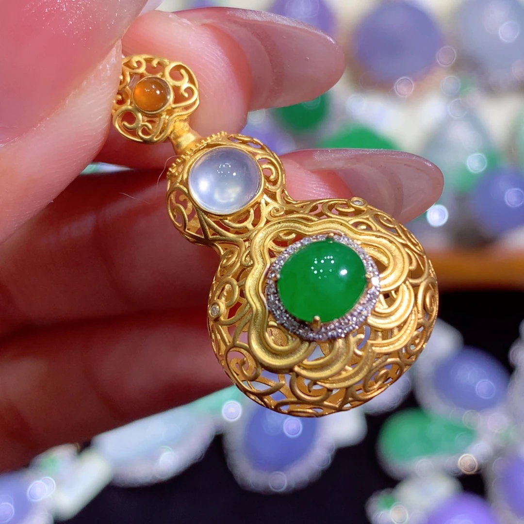 翡翠18K金镶嵌吊坠(不含链)