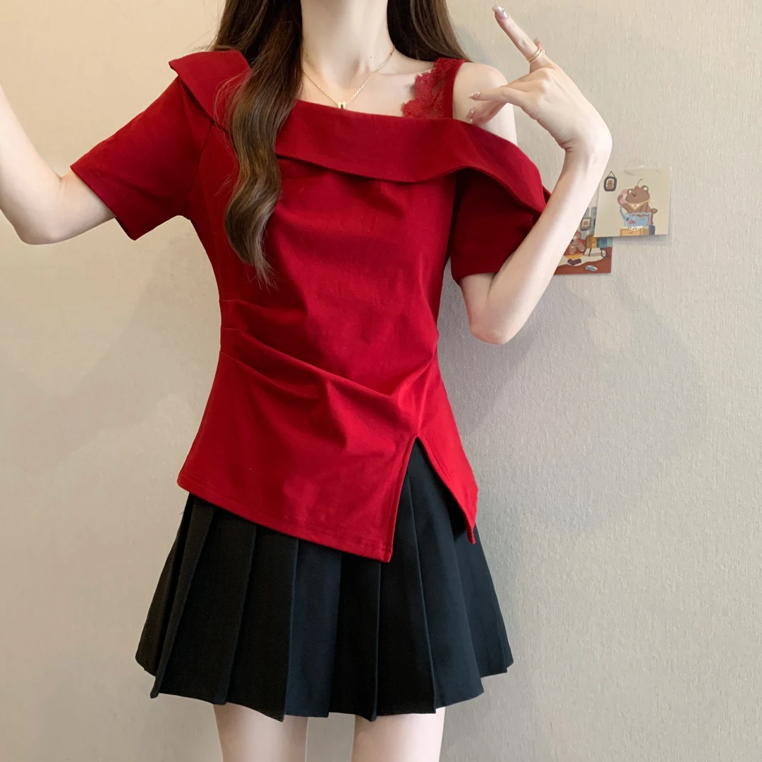 大码2025新款夏季气质时尚百搭不规则针织衫