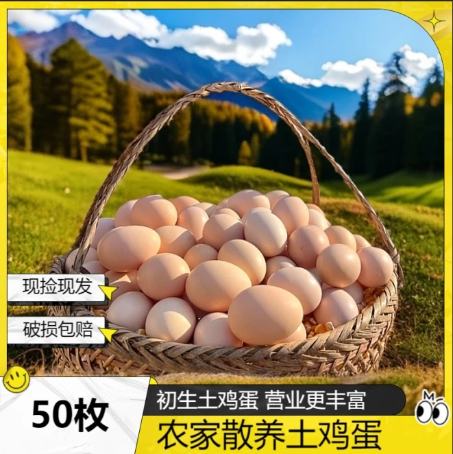 【农家散养50枚土鸡蛋】新鲜现捡现发粉壳土鸡蛋营养健康初生蛋