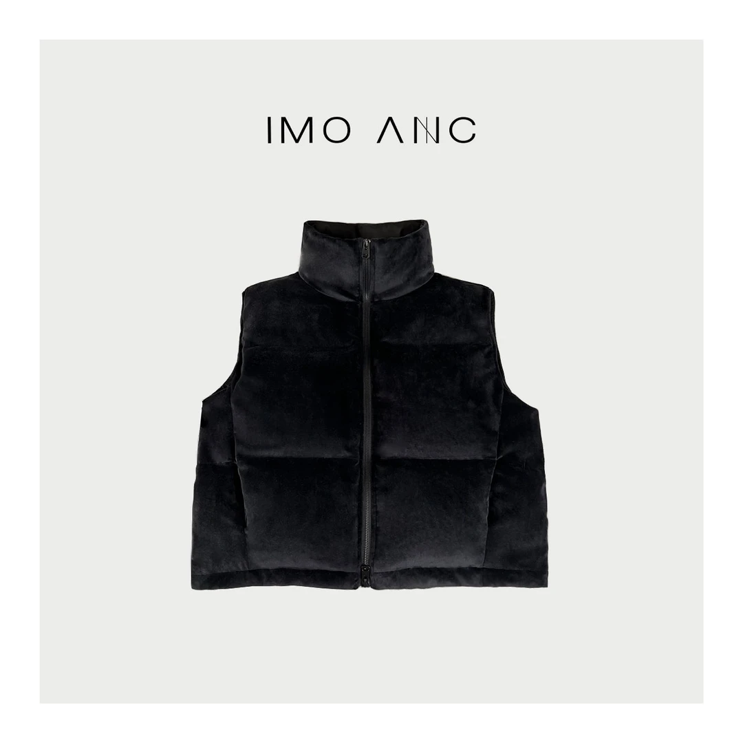 IM SO FANCY轻奢丝绒鹅绒马甲极简小高领拉链口袋鹅绒马甲