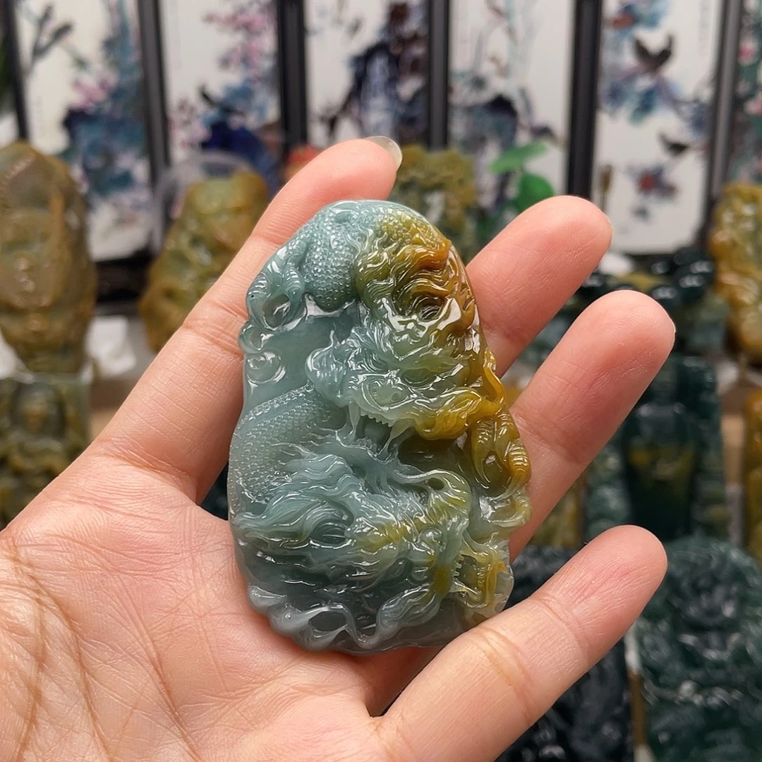 颈饰未镶嵌翡翠天然翡翠a货双龙