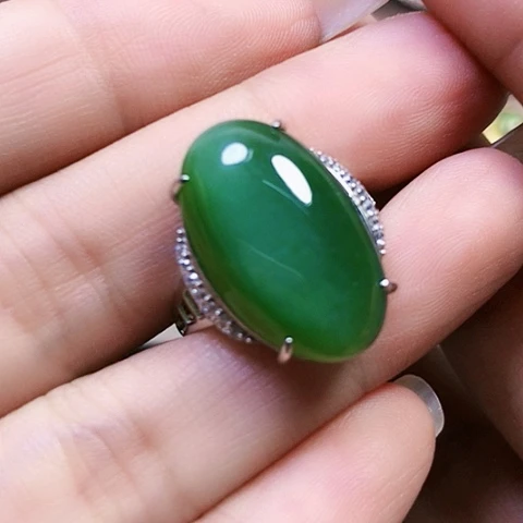 和田玉戒指银S925镶嵌
