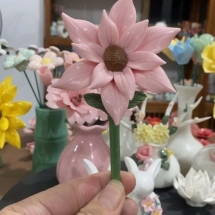 瓷片纯手工陶瓷花摆件1瑕