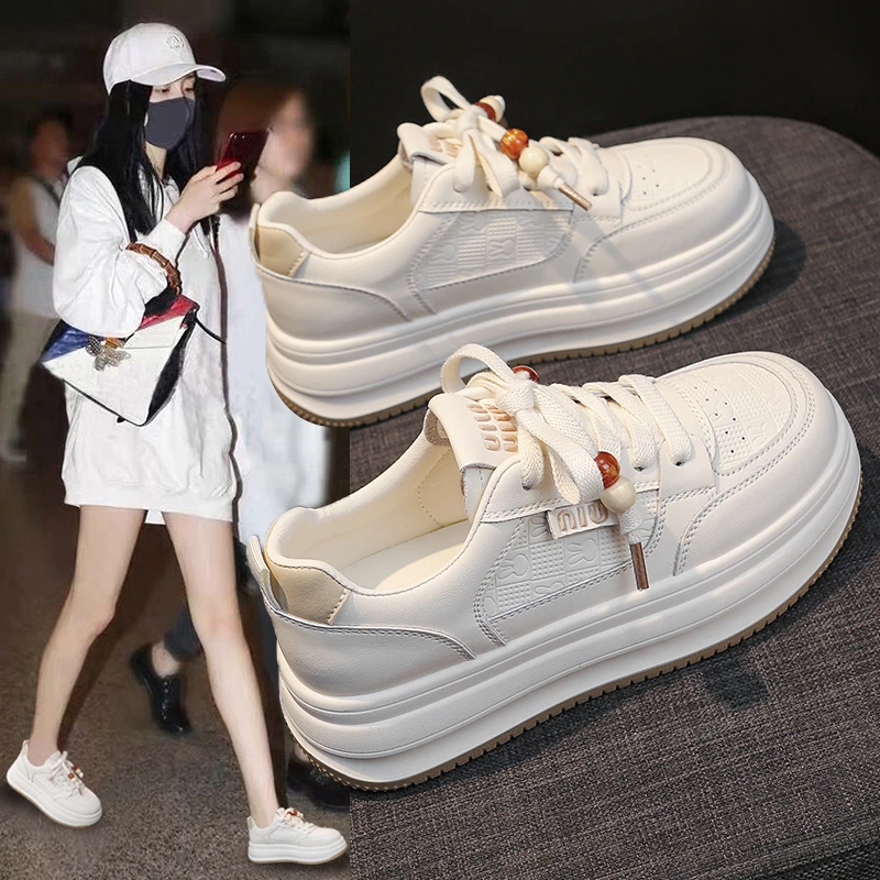 2025韩版休闲女鞋新款时尚小白鞋百搭四季板鞋透气厚底软底运动鞋
