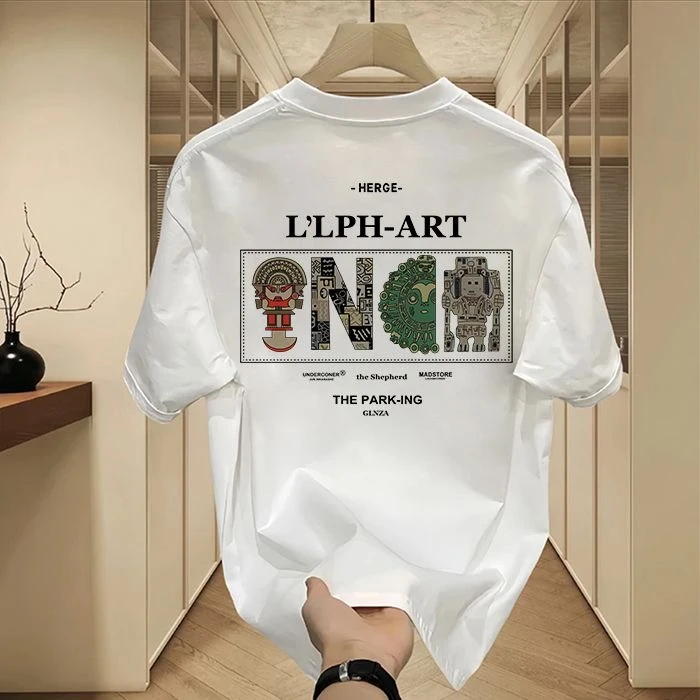 啄木鸟潮流印花夏季男装短袖T恤男士半袖宽松圆领休闲痞帅百搭t恤