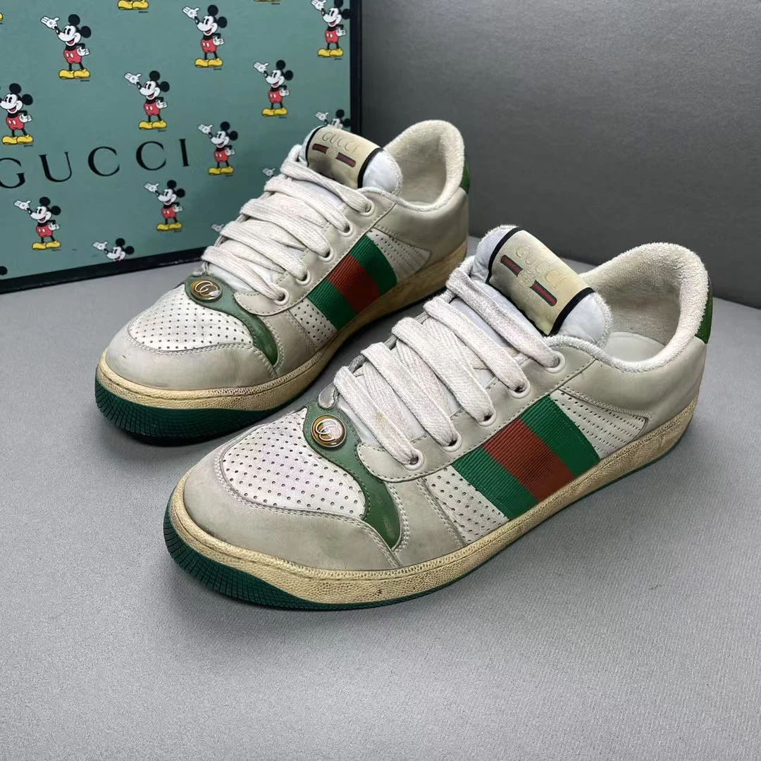 95新 GUCCI/古驰 灰绿色做脏做旧休闲时尚百搭脏脏鞋 41码