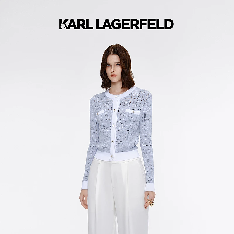 KARL LAGERFELD卡尔拉格斐2025春季新款浅蓝色开衫老佛爷M21L2221
