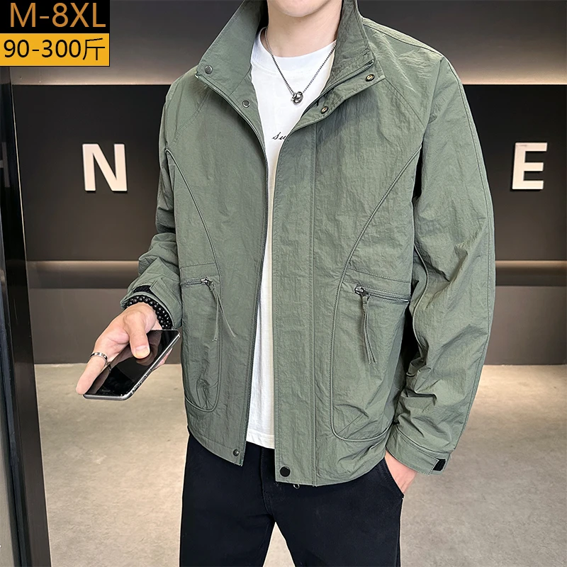 秋季男士立领外套大码夹克宽松休闲上衣长袖纽扣潮流胖子加肥加大