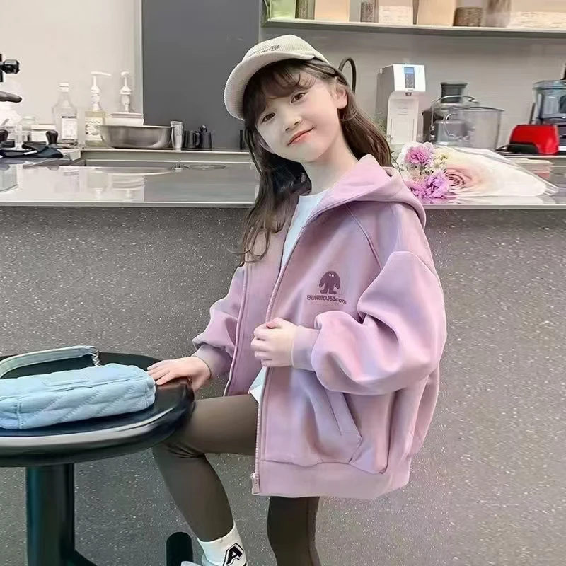 女童2025新款洋气连帽外套春秋季时尚小女孩宽松上衣