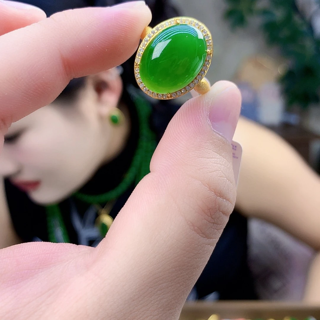 吊坠(不含链)银S925镶嵌和田玉（碧玉）戒指