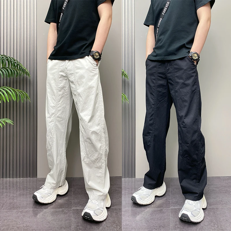 夏季薄款宽松哈伦裤青年男士网红原创痞帅百搭直筒阔腿休闲长裤子