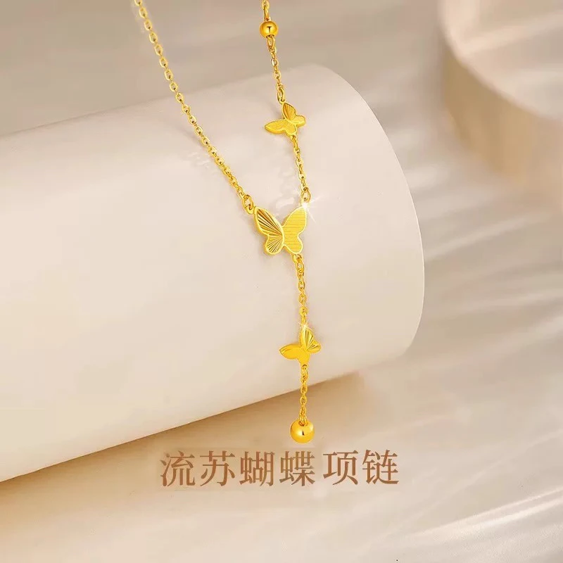 合金项链 新款项链女蝴蝶结锁骨项链时尚小仙碟手串转运珠