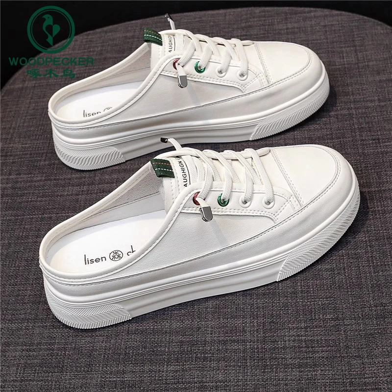 啄木鸟包头小白半拖女时尚外穿2025夏新款百搭休闲懒人无后跟板鞋