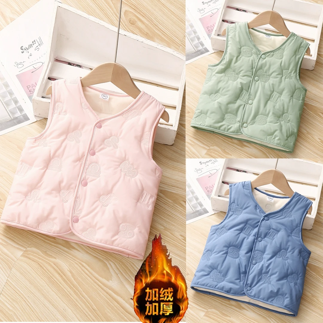 男春秋女男女通用纯色厚款马甲保暖加绒轻薄加厚马夹内穿中大童
