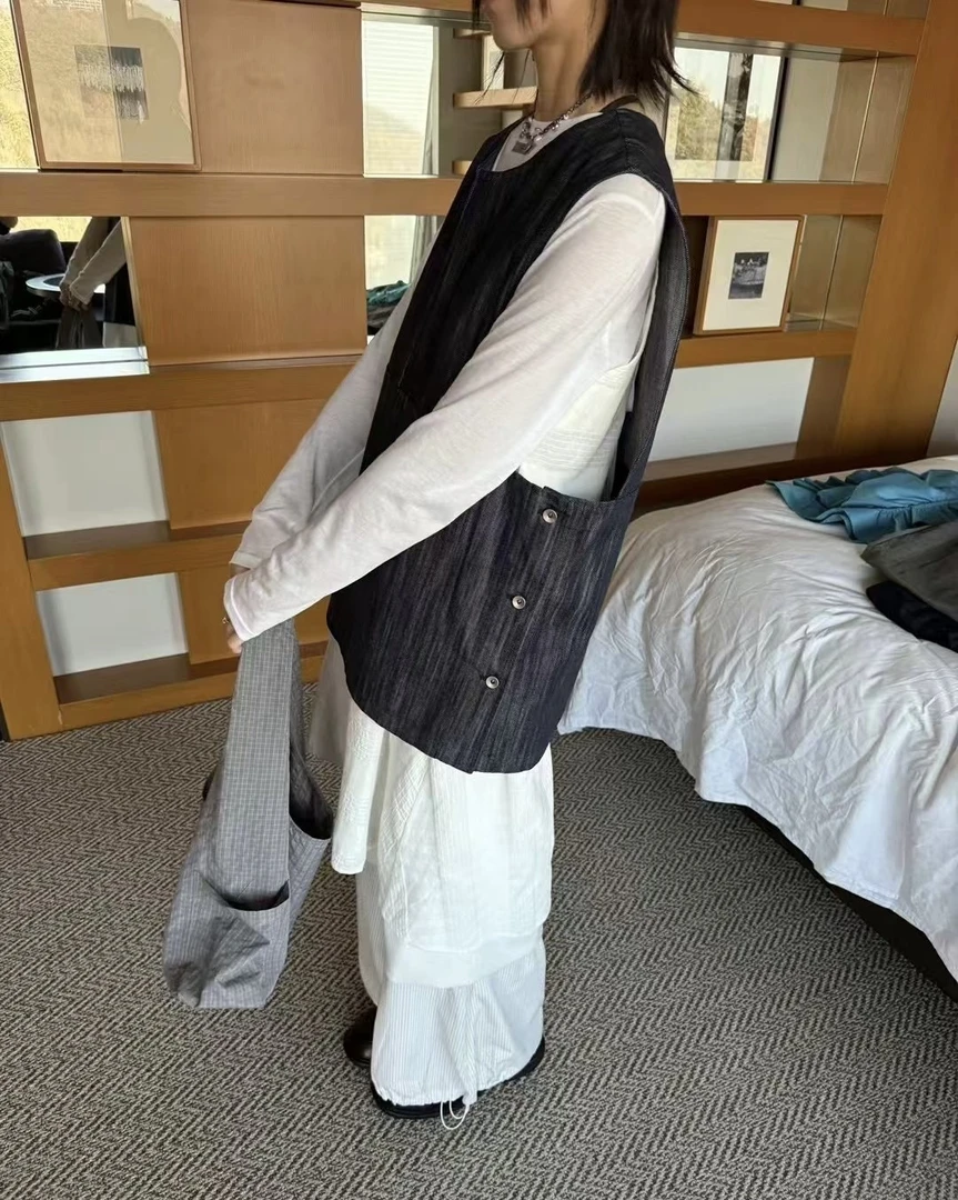 网红新款炸街牛仔正肩无袖上衣高腰条纹长裤女夏季