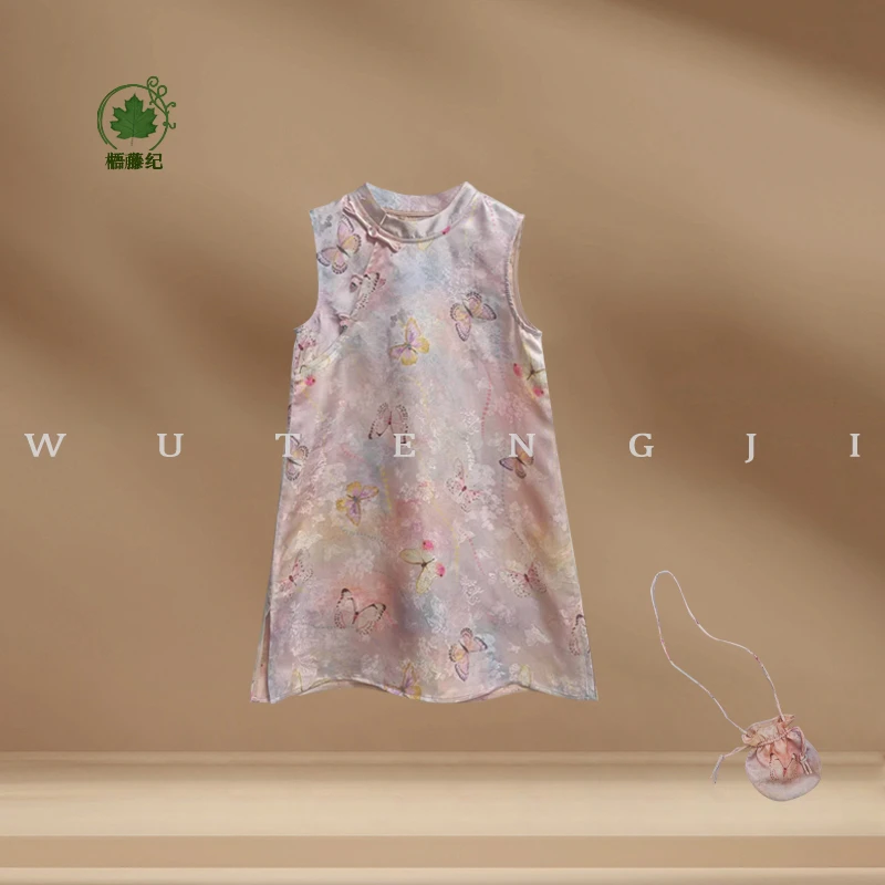 现货【宣笛】2025夏季新款国风女童复古无袖连衣裙25XT809