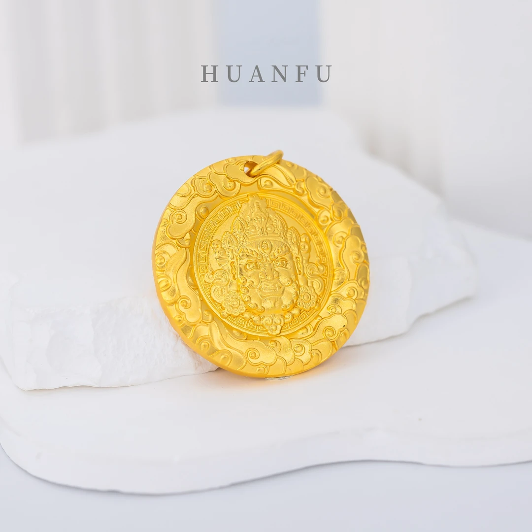 吊坠足银 黄财神麒麟牌吊坠 国潮雕刻挂坠素款精美大气