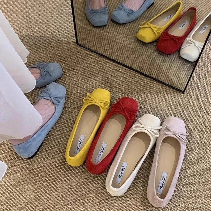 平底鞋子法式蝴蝶结女鞋红色小单鞋芭蕾舞鞋春夏新款瓢鞋软底鞋女