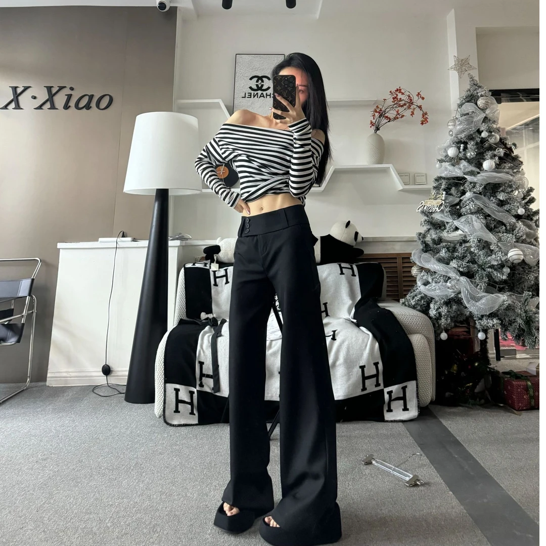 【设计师款】低腰修身显瘦微喇阔腿西装裤早秋新款女装百搭长腿裤子