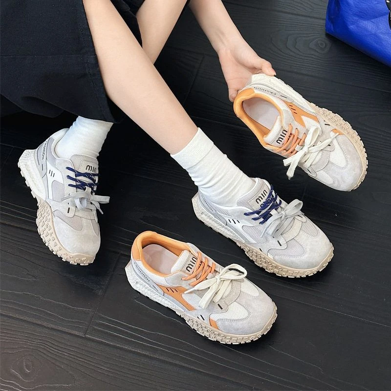 复古老爹鞋女厚底3.5CM网面休闲运动鞋2025新款韩国小众百搭阿甘