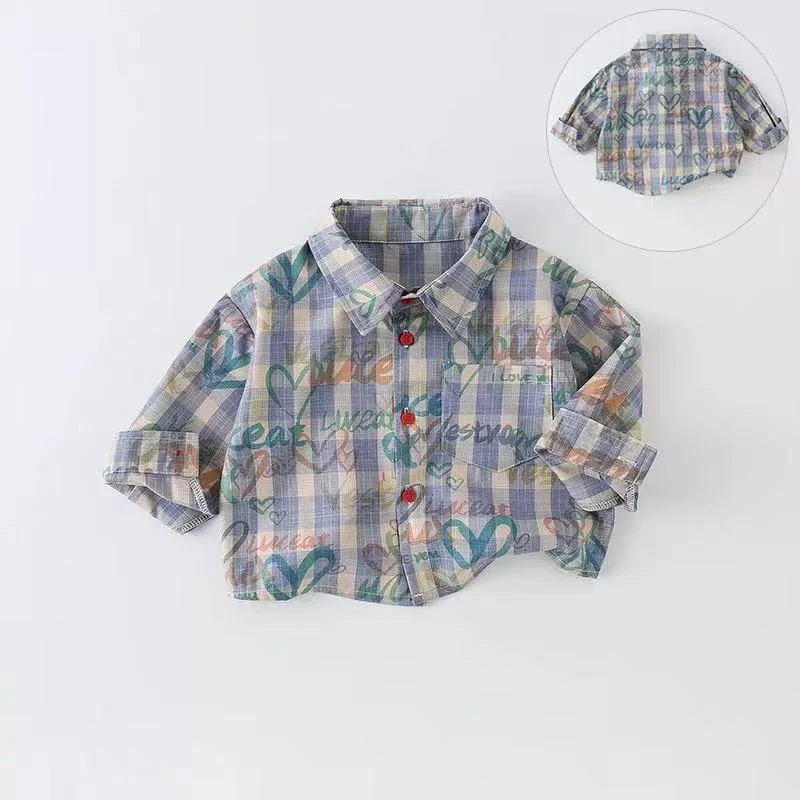 男童衬衫外套春季2025新款休闲百搭中小童清新格子衬衣宝宝春秋季
