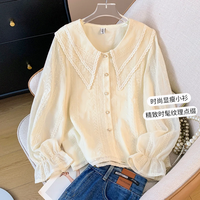 春季胖妹妹高端洋气减龄双层娃娃领长袖百搭衬衫-ASYJ67068