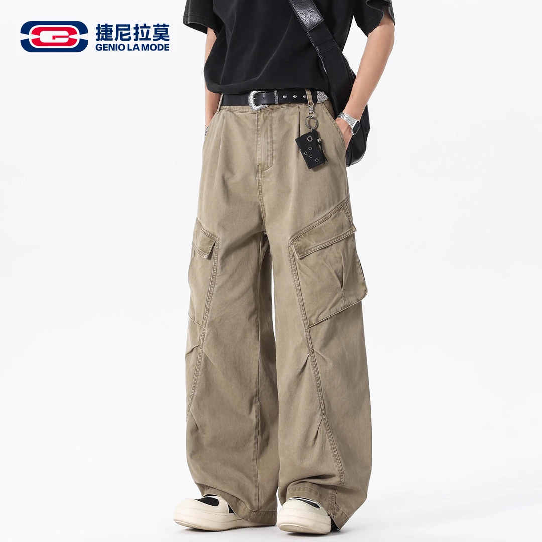 【敖瑞鹏代言】GENIOLAMODE美式纯棉重磅弯刀工装裤男秋冬款休闲裤