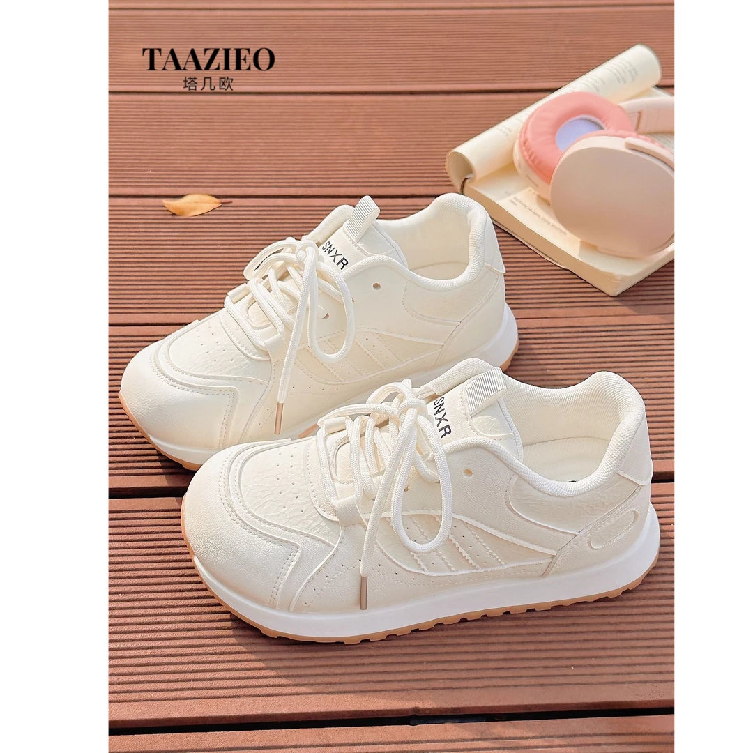 TAAZIEO小白鞋女夏女鞋阿甘德训鞋百搭白色休闲运动鞋大头面包鞋