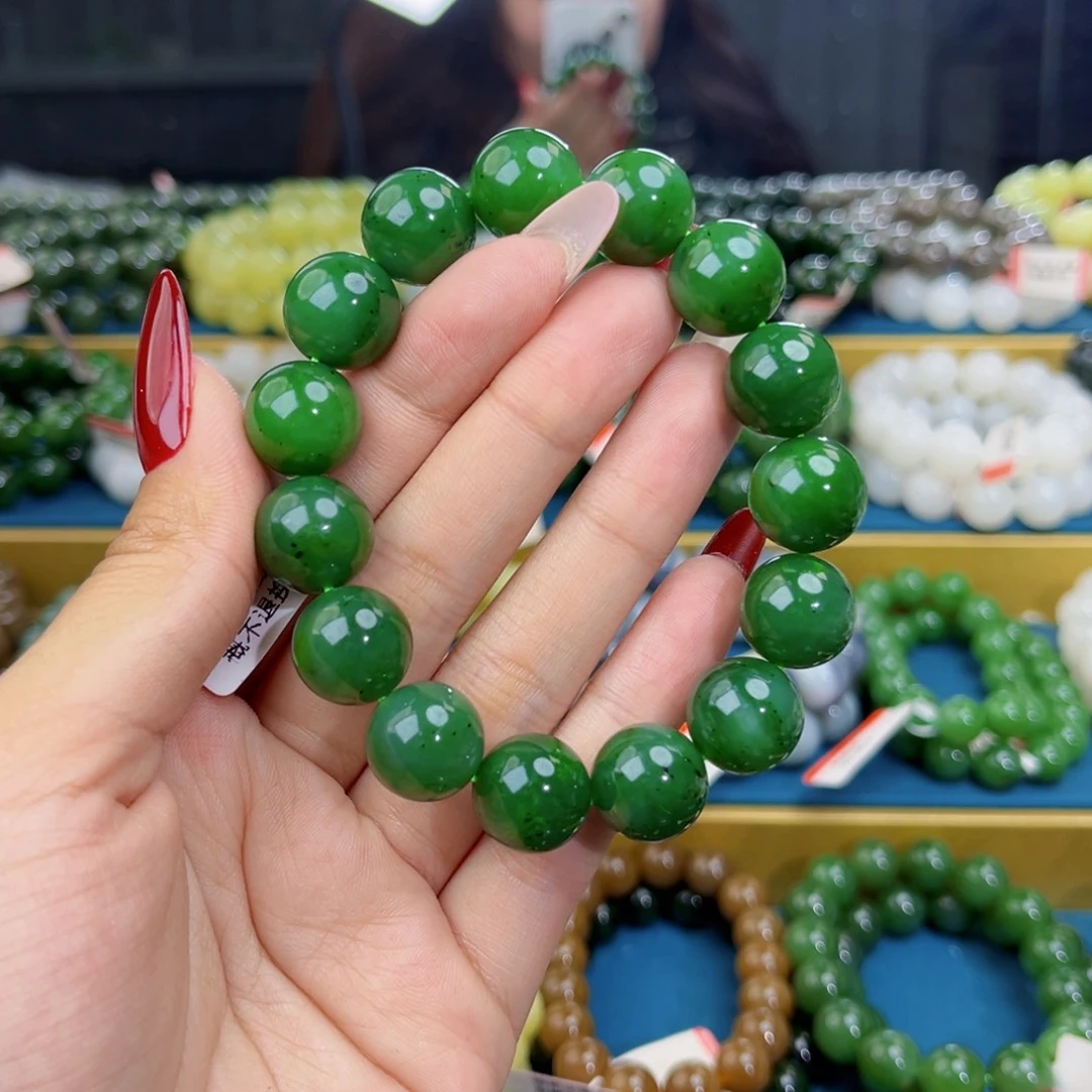 和田玉未镶嵌手链天然和田玉俄辣阳绿手串14