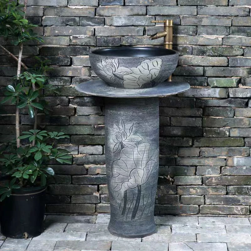 户外洗手盆庭院花园洗手池复古艺术陶瓷室外立柱洗脸盆阳台拖把池