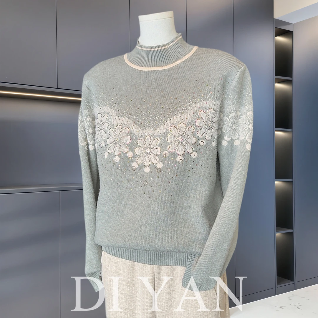 时尚妈妈毛衣冬装洋气加绒加厚打底衫中老年女秋冬半高领内搭上衣