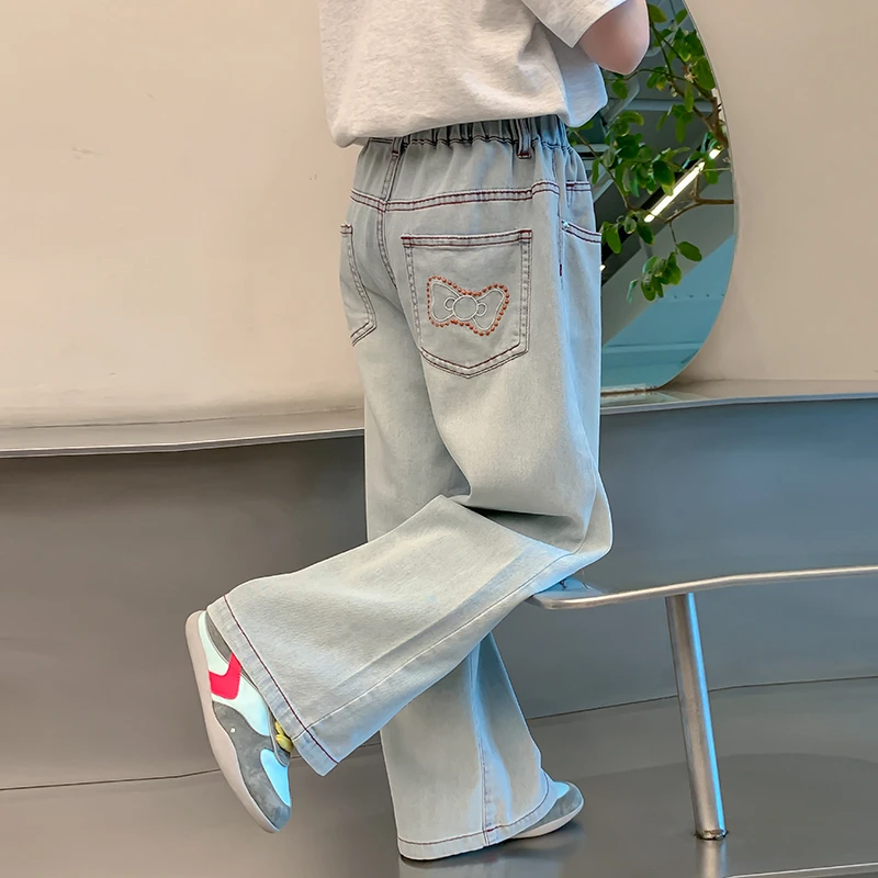 女童夏装牛仔裤2025新款洋气时髦儿童夏季裤子薄款大童直筒阔腿裤