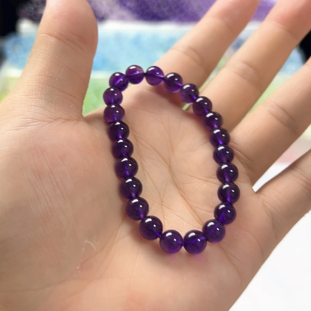 紫晶手串未镶嵌布****门乌拉圭紫晶7咪拍十次合一单 不带证