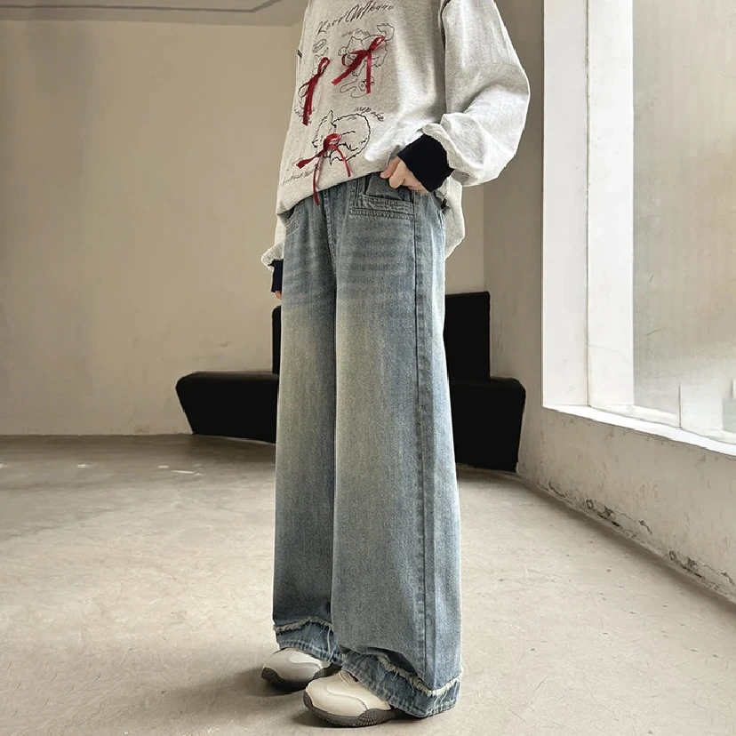 中大童女童裤子2025年秋季新款显瘦百搭潮流直筒阔腿牛仔裤620款