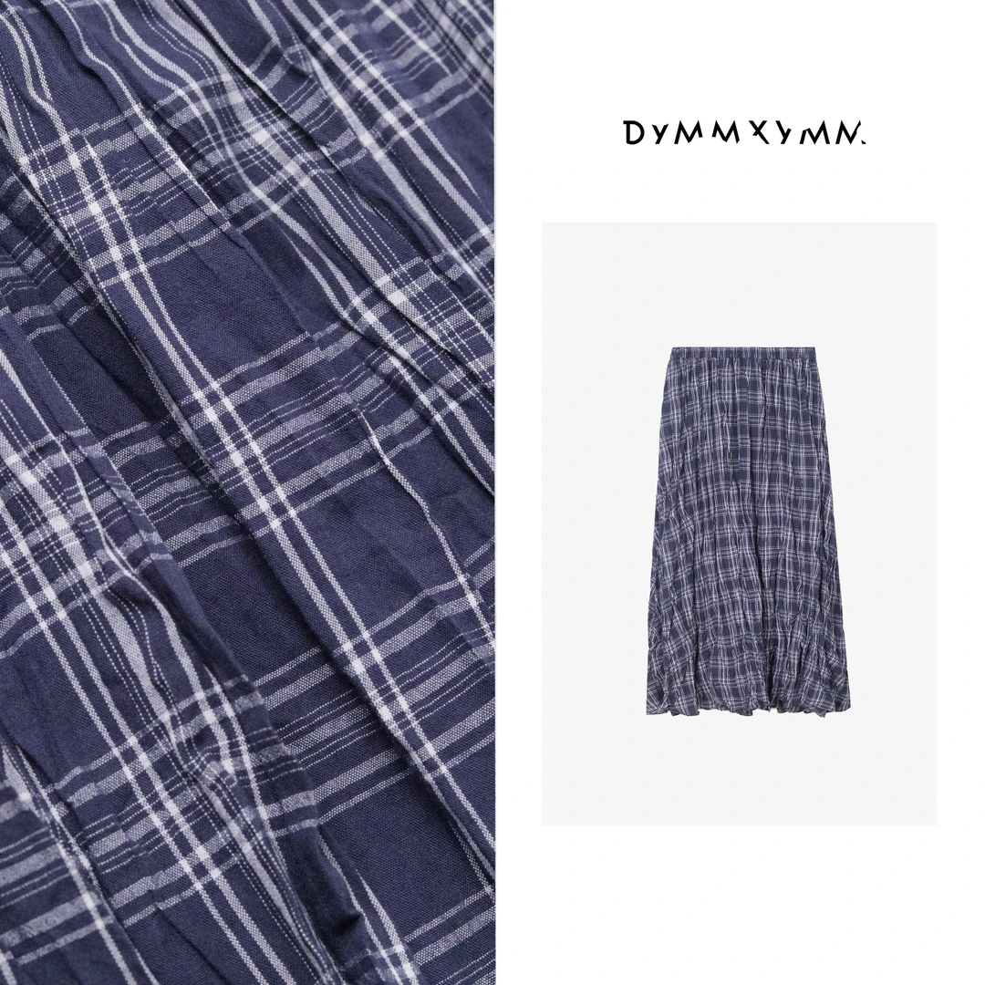 【DYMMXYMM】-.夏款极简风经典格纹撞色褶皱半裙-W25937